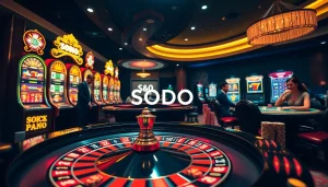SODO Casino scene with active players enjoying roulette and poker tables full of excitement.