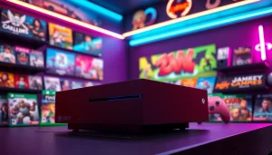 Highlighting Xbox Series X game reviews with a sleek gaming console and vibrant game cases.
