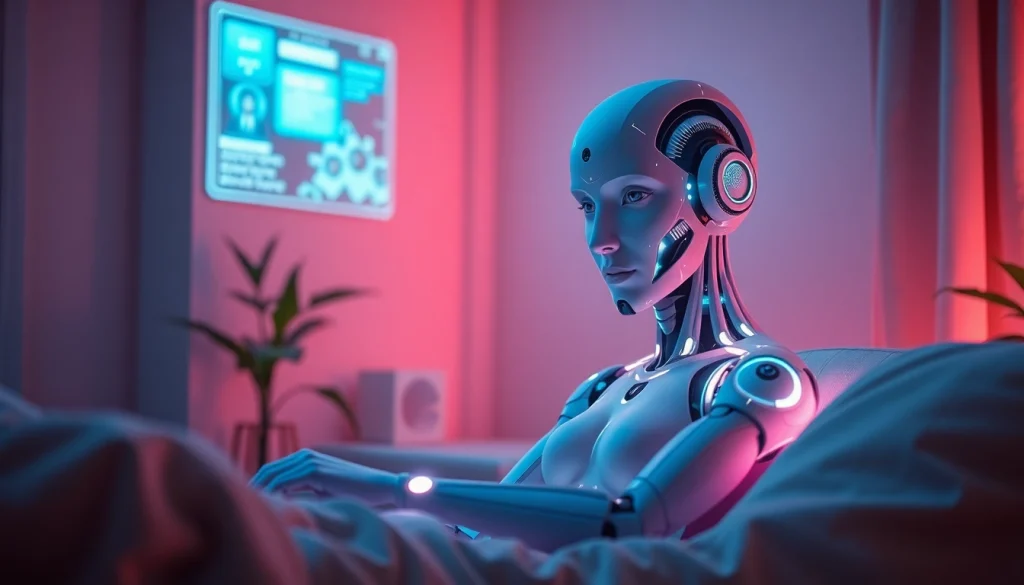 Engaging interaction in an intimate AI sex chat, featuring a digital character in a cozy setting.