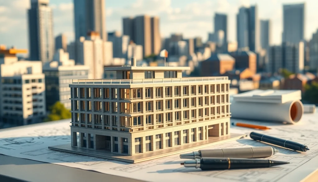 Architekturmodellbau Magdeburg zeigt detaillierte Architekturmodelle in urbaner Umgebung.