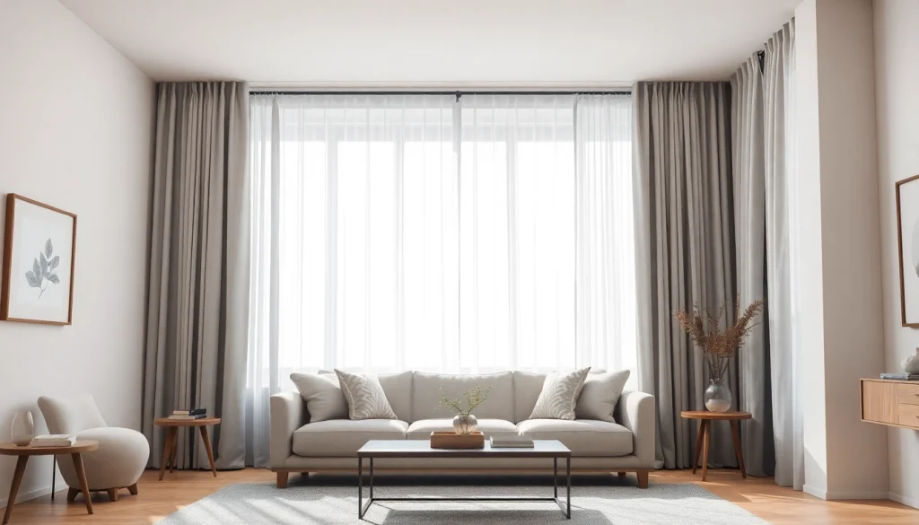 Verduisterende gordijnen in een stijlvolle woonkamer creëren een rustgevende sfeer.