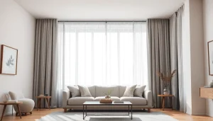 Verduisterende gordijnen in een stijlvolle woonkamer creëren een rustgevende sfeer.