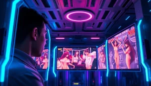 Innovative NSFW AI interface showcasing vivid illustrations in a futuristic setting.