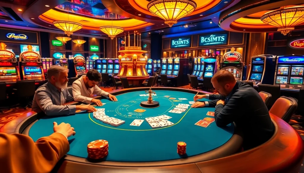 Experience the thrill of gambling with a vibrant casino scene showcasing depo 5k slot machines and poker games.