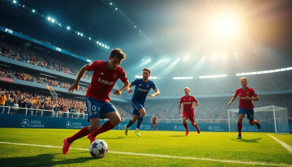 Live action from a UEFA Champions League match, showcasing thrilling.players and fans.