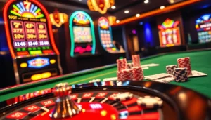 situs bangsawan88 showcases an exciting roulette table with vibrant chips and cards, inviting gamblers to engage.