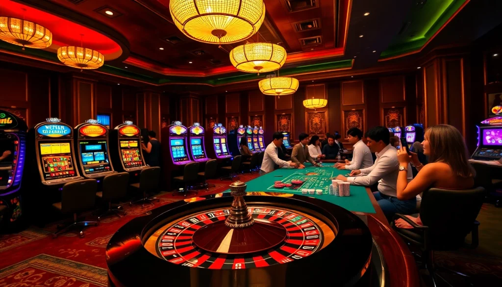 Experiência de jogo emocionante no 77qq bet com uma atmosfera de cassino luxuosa.