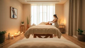 부드러운 조명과 편안한 장식이 있는 평화로운 치료실에서 하남마사지 체험하기.