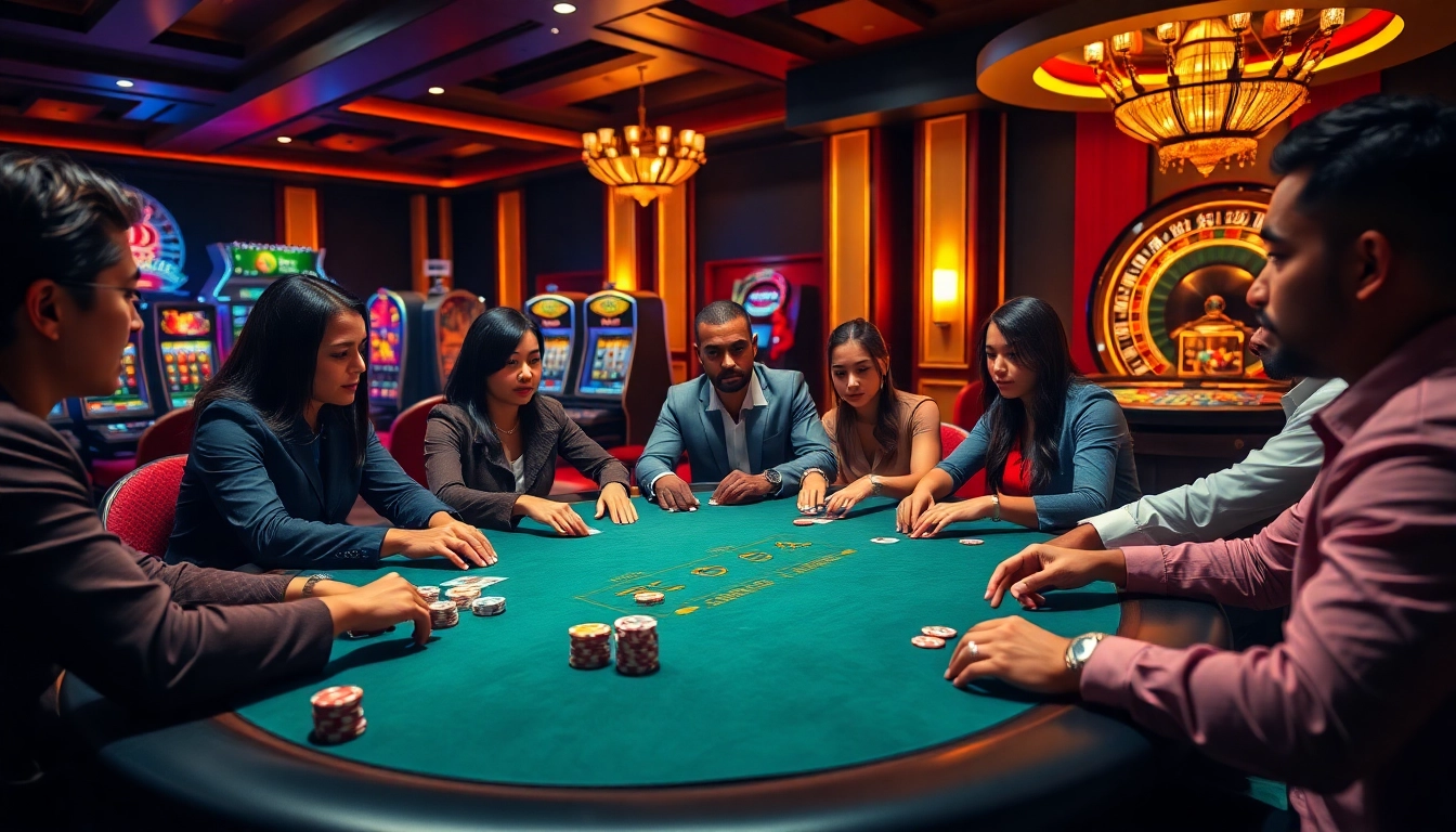 Vivez l'excitation du casino en ligne Français avec une partie de poker à enjeux élevés dans un cadre de casino luxueux.