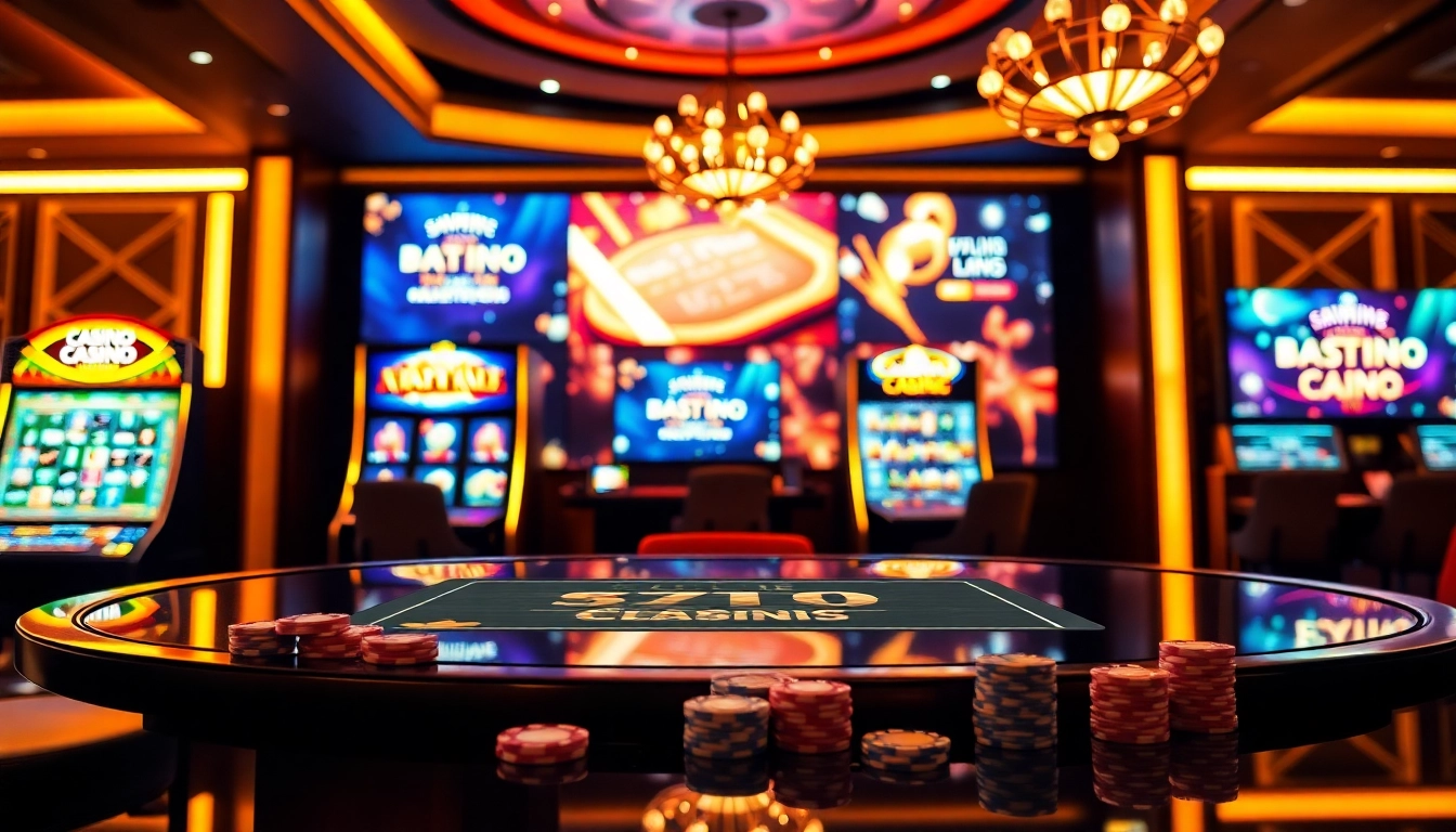 Session de jeu excitante dans un casino en ligne français avec des machines à sous vibrantes et des jetons de poker.