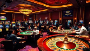 Expérience de jeu excitante dans un casino en ligne français avec des tables vibrantes et des joueurs diversifiés.