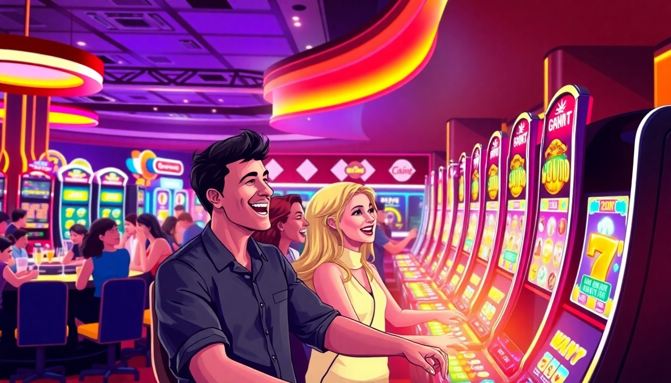 Neue casino bonus ohne einzahlung in einem modernen Casino mit Spielern und bunten Lichtern