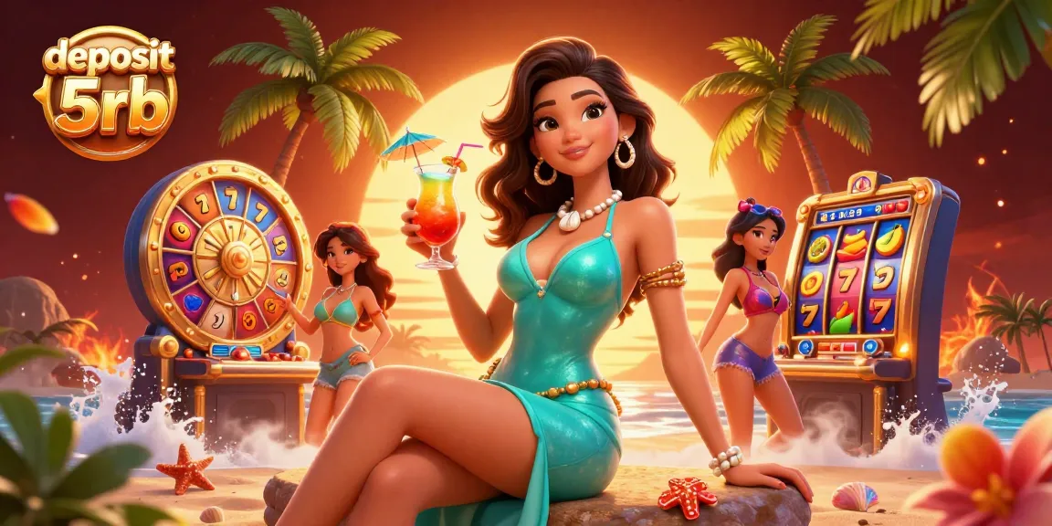 Experience thrilling slots with deposit 5rb and vibrant symbols in a dynamic casino scene.