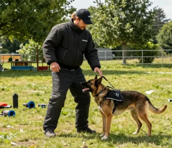 ROKOK88 K9 harness with a dog in training session, showcasing tactical gear.