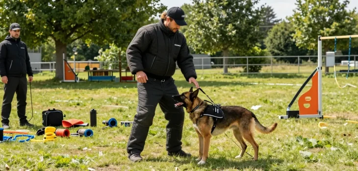 ROKOK88 K9 harness with a dog in training session, showcasing tactical gear.